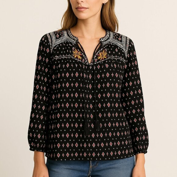 Anthropologie Maeve Embroidered Black Boho Blouse Sz S - Picture 1 of 6